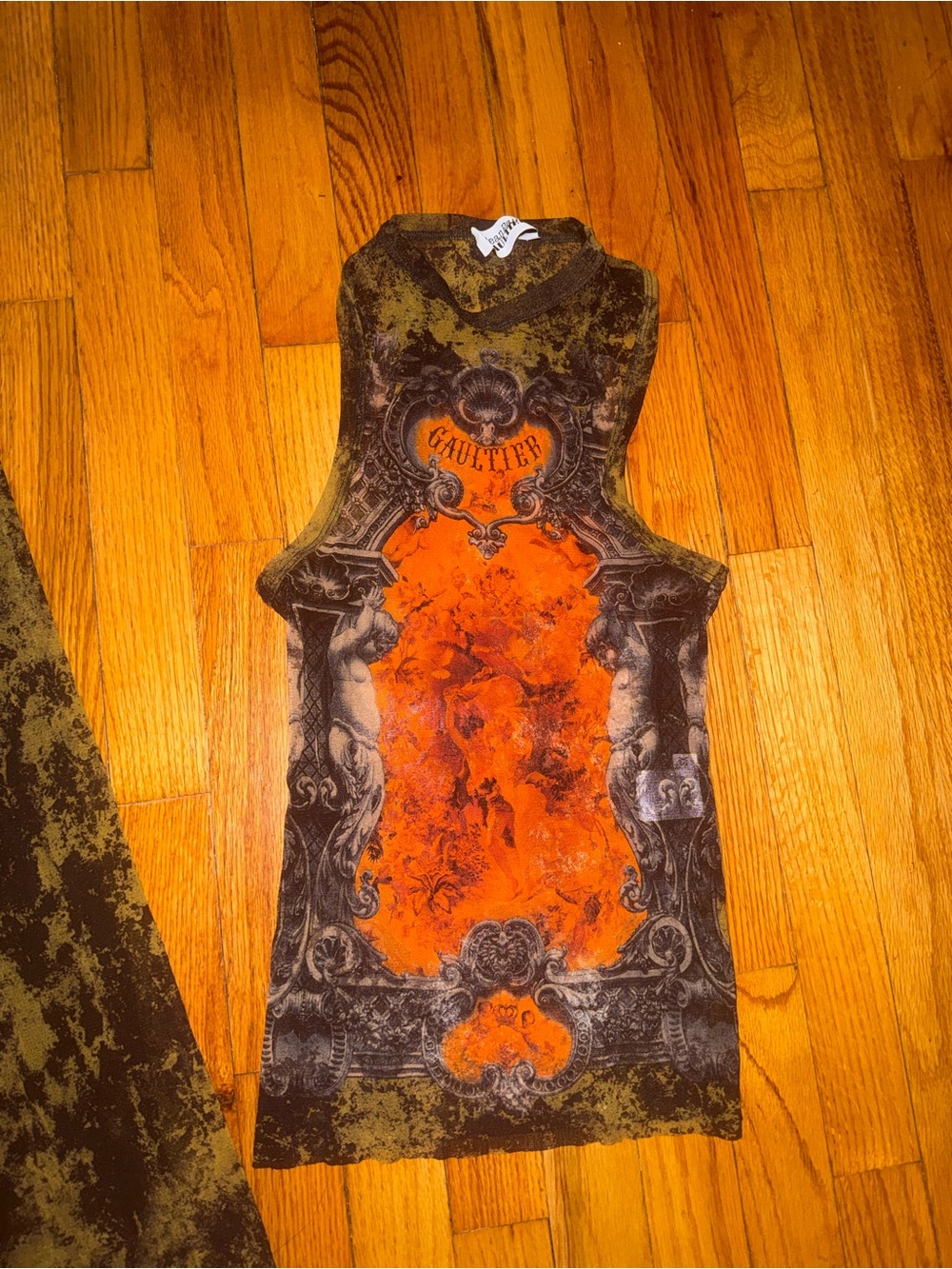 Jean Paul Gaultier Orange and Olive Abstract Sleeveless Jumpsuit - Picture 3 of 6